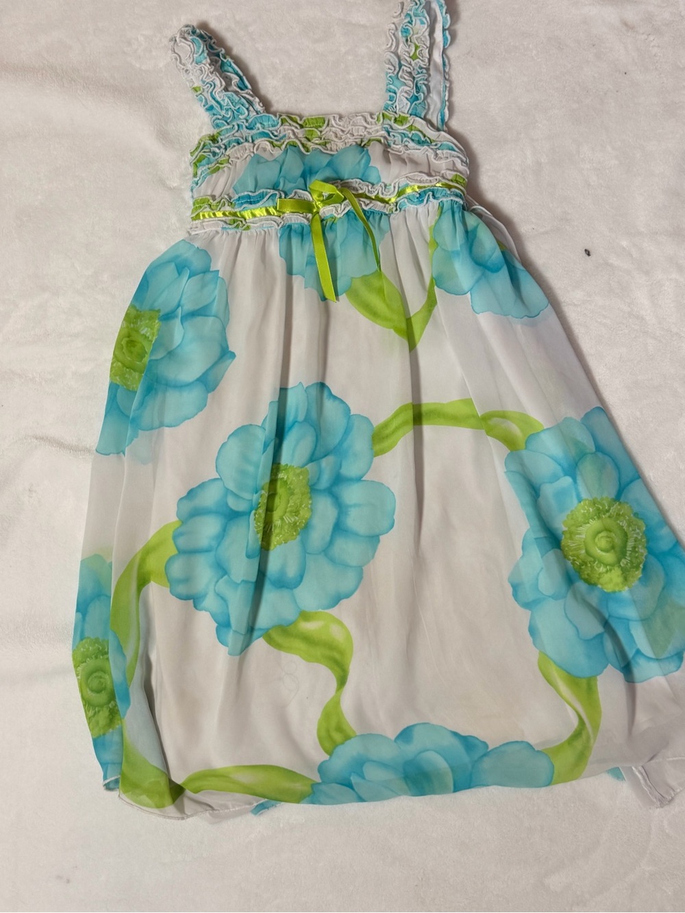 emily west White Sundress with Blue Floral Print & Lime Accents